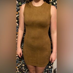 Chloe K Faux Suede Leather Toffee Brown Mini Dress Size XS